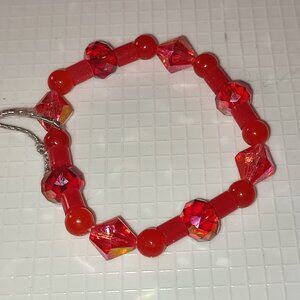 Bracelet Small Handmade Red Beads and Stones Elastic autumn fall teen girls